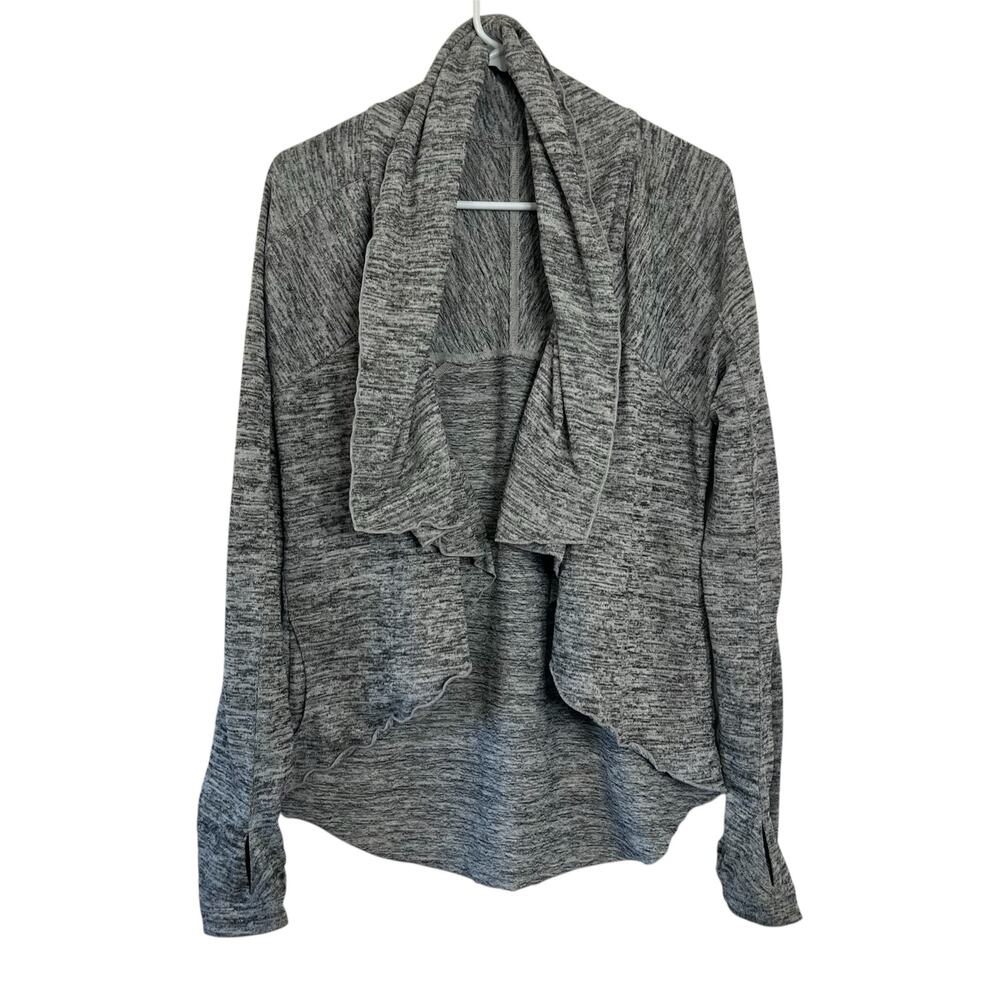 Athleta Women's Large Heather Gray Open Front Waterfall Stretch Cardigan Comfort